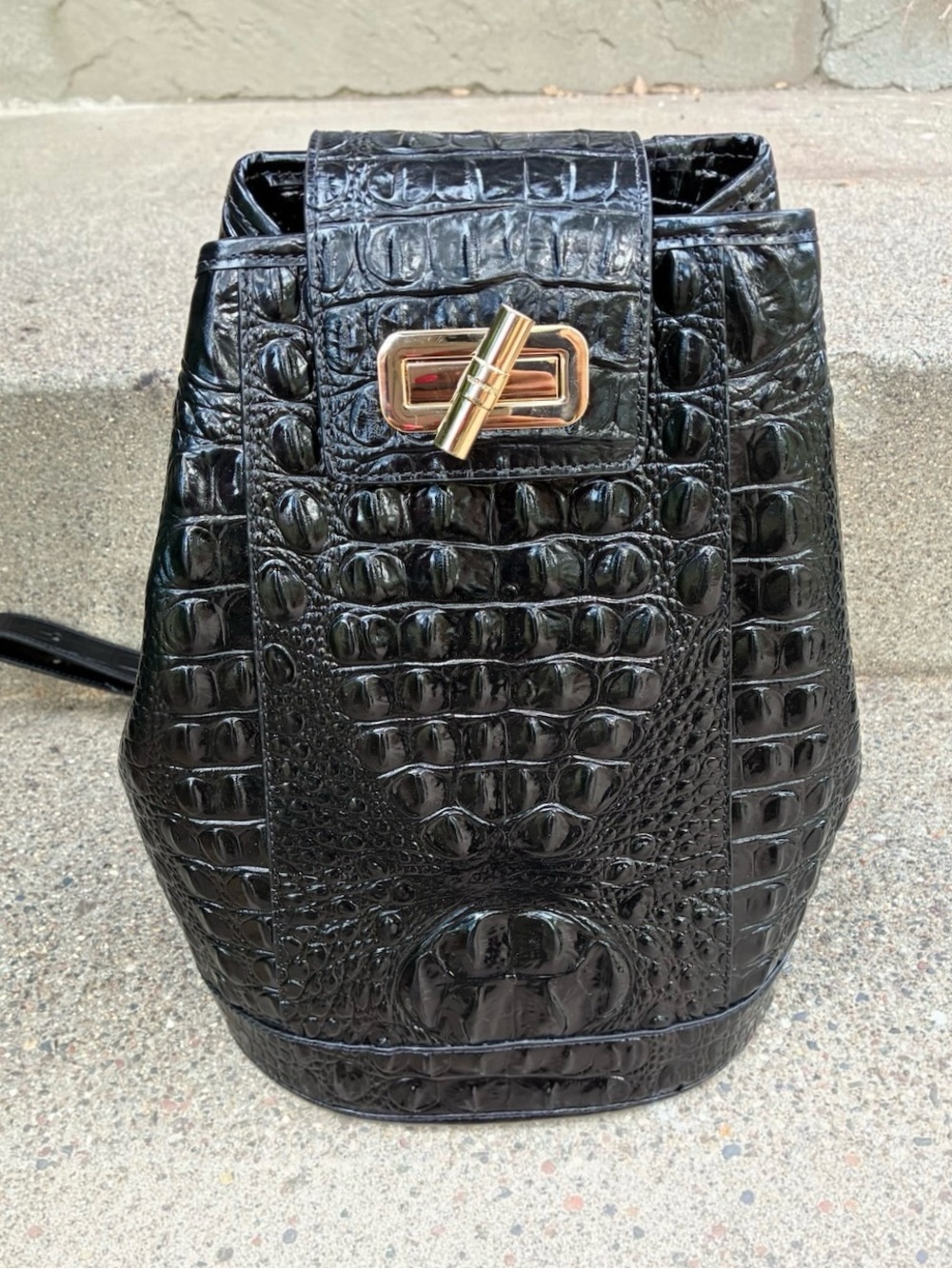 Brahmin Maddie Black Croc Sling Bag